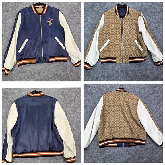 Coach Medium Reversible Long Sleeve Satin Bomber Souvenir Jacket Embroidered - Picture 1 of 16